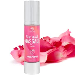 Secretplay Pink Petals-Massageöl, Verpackung mit Produktinformationen