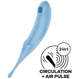 Satisfyer Twirling Pro Druckwellenvibrator aus medizinischem Silikon in der Gesamtansicht mit kreisender Spitze
