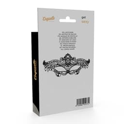 Coquette Chic Desire feine Augenmaske aus schwarzer Spitze, Verpackung mit Markenlogo und Produktabbildung