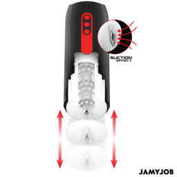 Jamyjob automatischer Masturbator Phantom Schwarz im Größenvergleich zur besseren Einschätzung der Maße
