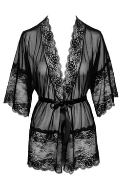 Kissable Kimono in Schwarz, Detailaufnahme des Satinbands zum Binden