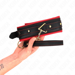 Kink Halsband mit Stoffleine von der Seite, Metallbeschläge in Nahaufnahme