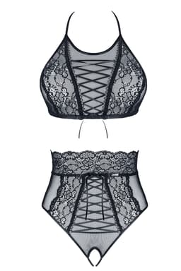 Demoniq Mireille Dessous-Set in schwarz, am Model getragen, Frontansicht