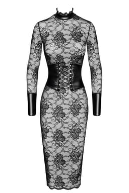 Noir Handmade F375 Noirelle Spitzenkleid in Schwarz, Detailansicht der Nähte und Verarbeitung