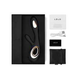 Verpackung des Lelo Soraya Wave in Schwarz in scharfer Nahaufnahme