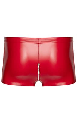 Noir Handmade Ignite Herren-Shorts in Rot, Detailaufnahme der Bund- und Beinausschnittpartie