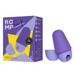 ROMP Free X Klitoris-Druckwellenvibrator in Lila, neben einer Handtasche als Beispiel für das Reiseformat