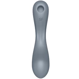 Satisfyer Curvy Trinity 1 Druckwellenvibrator aus Silikon und ABS mit Bedienfeld und Druckknöpfen in der Nahaufnahme