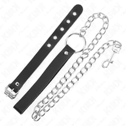 Verbindung von Lederriemen und Metallkette beim Kink Penisring im Detail