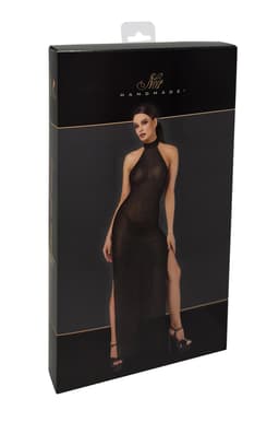 Noir Handmade F372 Onyx Twin-slit Kleid in Schwarz, seitliche Ansicht am Körper getragen