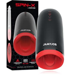 Jamyjob Spin-X Masturbator von der Seite mit Bedientasten im Detail