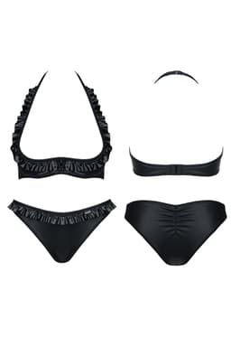 Demoniq Mia Dessous-Set in schwarz, Ansicht von der Seite – Dessous von Demoniq aus PVC: 100 % Polyester; Wetlook: 95 % Polye