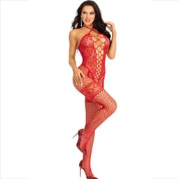 Leg Avenue Bodystocking in Rot von der Seite, anliegender Ganzkörperschnitt