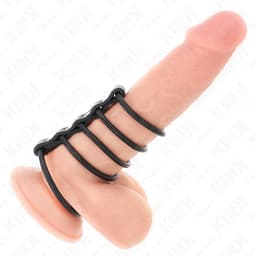 Kink Silikon-Penisring-Set von der Seite, weiche Ringe und Lederverbindung im Detail
