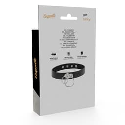 Verpackung des Coquette Chic Desire Doppelring-Chokers aus veganem Leder