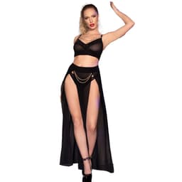Chilirose Set in Schwarz mit Top, Rock und Goldkette, Gesamtansicht des kompletten Sets