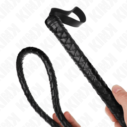 Kink Schlangenpeitsche in Schwarz aufgerollt, Länge im Größenvergleich
