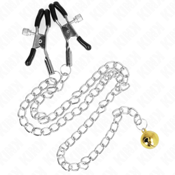 Kink Nippelklemmen mit 30 cm Kette und Glocke aus Metall, Gesamtansicht