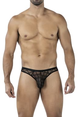 Cut4Men String mit Netz in Schwarz, komplette Gesamtansicht von vorne