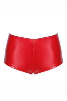Noir Handmade Wetlook-Shorts in Rot, Detailaufnahme des glatten Wetlook-Materials