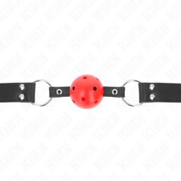 Kink Ballknebel mit Gurtverschluss im Detail, Nahaufnahme der Schnalle