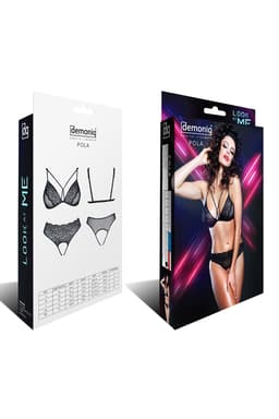 Demoniq Pola Dessous-Set in schwarz, Detailansicht der Träger und Nähte