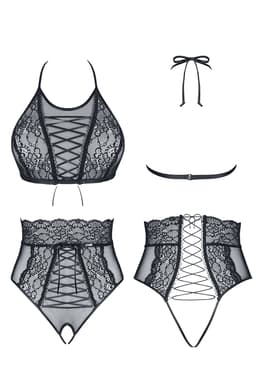 Demoniq Mireille Dessous-Set in schwarz, Ansicht von hinten in voller Länge