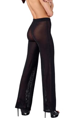Noir Handmade F374 Onyx Sheer Palazzo Hose in Schwarz, seitliche Ansicht am Körper getragen
