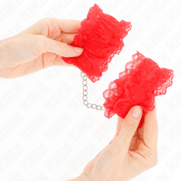Verpackung der Kink Handgelenkfesseln in Rot, Handgelenkfesseln der Kink BDSM-Serie im Karton