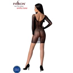 Passion BS101 Bodystocking mit Spitze und Netz, seitliche Ansicht am Model mit Sitz des Gewebes