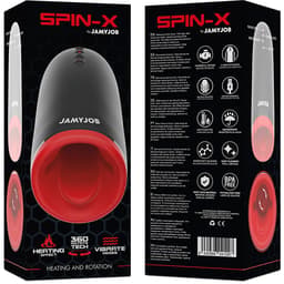 Verpackung des Jamyjob Spin-X Masturbators mit Produktabbildung