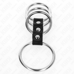 Nahaufnahme der Lederverbindung zwischen den Metallringen des Kink Sets