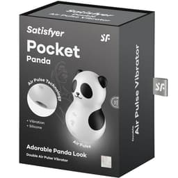 Verpackung des Satisfyer Pocket Panda Druckwellenvibrators in Schwarz-Weiß
