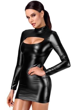Noir Handmade F366 Cut-Out Bodycon Minikleid in Schwarz, Nahaufnahme des Schlüsselloch-Ausschnitts