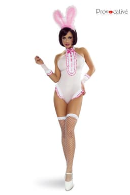 Provocative Bunny Kostüm in Weiß/Pink, Gesamtansicht aller vier Teile