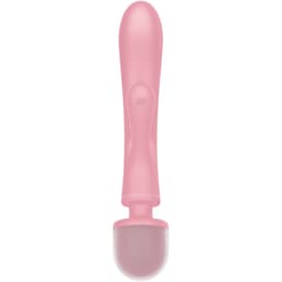 Satisfyer Triple Lover liegend auf einer Ablage, Rabbit und Wand kombiniert