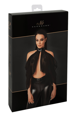 Noir Handmade Tüll-Bolero in Schwarz am Model getragen, Ansicht von hinten im Ganzen