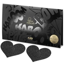 Verpackung der Bijoux Indiscrets Flash Black Heart Nippelabdeckungen in Schwarz