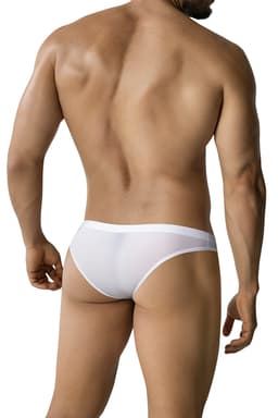 Cut4Men Zero Pouch Brief Slip in Weiß, Ansicht von der Seite mit Detail auf Material und Logo
