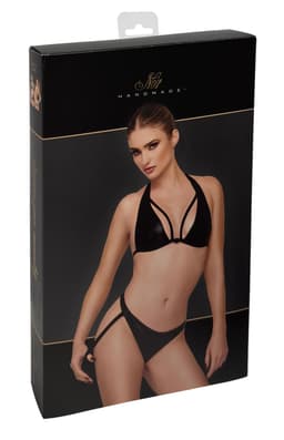 Originalverpackung (Hochglanzbox) des Noir Handmade Statement Bralettes in Schwarz