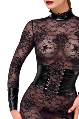 Noir Handmade F375 Noirelle Spitzenkleid in Schwarz, Detailansicht des integrierten Korsetts