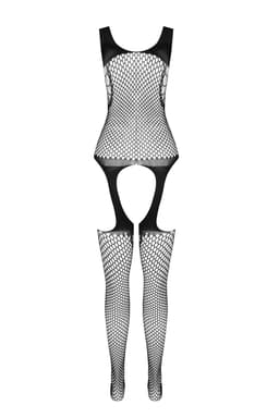 Passion BS 104 Bodystocking aus Netz und Spitze, Detail der Spitzenverarbeitung am Oberteil