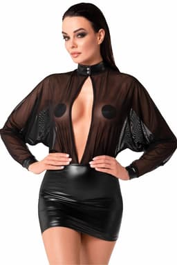 Noir Handmade Tüll-Minikleid in Schwarz, komplette Gesamtansicht von vorne fotografiert