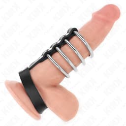 Kink Penisring-Set von der Seite, Druckverschluss am Lederband im Detail