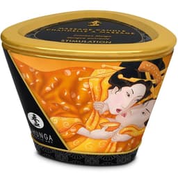 Shunga Massagekerze Mango, Etikett mit Duftangabe