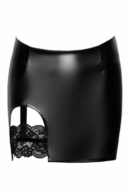 Noir Handmade Minirock mit Strumpfband in Schwarz, Detailaufnahme des integrierten Strumpfbands aus Spitze