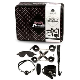Secretplay BDSM-Set in Schwarz mit Fesseln, Ballknebel und Bondage-Seil im Detail