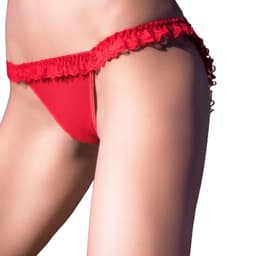 Chilirose Damen-Höschen in Rot aus der Dessous-Kollektion, Gesamtansicht am Model von vorne fotografiert