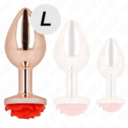 Kink Edelstahl-Analplug in Roségold mit roter Rose Spitze und Schaft im Detail