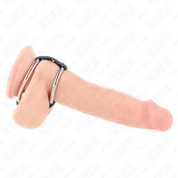 Kink Doppelring aus Metall von der Seite, Lederverbindung zwischen den Ringen